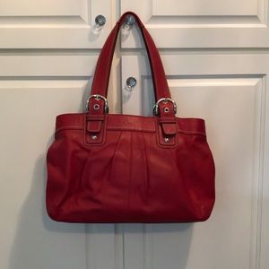 EUC red leather coach shoulder bag